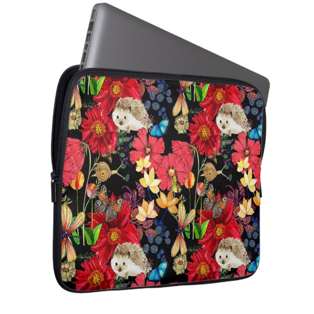 Whimsischer Wald blüht - Muster der Flora und Faun Laptopschutzhülle (Vorne Rechts)