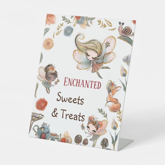 Whimsischer Wald Fairy Geburtstag Süßigkeiten und  Sockelschild (Vorderseite)