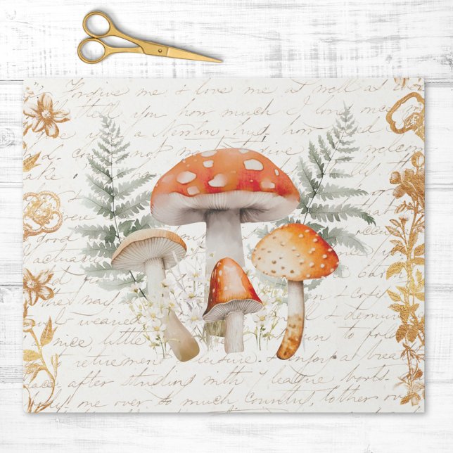 Whimsischer Wald Pilz Vintager Brief Entkopplung Geschenkpapier (In situ)