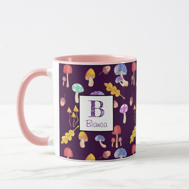 Whimsischer Wald Pilze Personalisiert Tasse (Links)