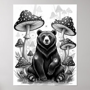 Whimsischer Waldbär und magische Pilze Poster