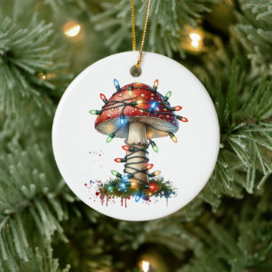 Whimsischer Wasserfarbe Vintag Pilz Weihnachten Keramik Ornament