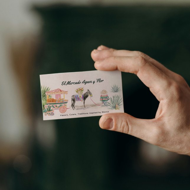 Whimsischer Wasserfarben-Donkey und Markt | Niedli Visitenkarte (Von Creator hochgeladen)