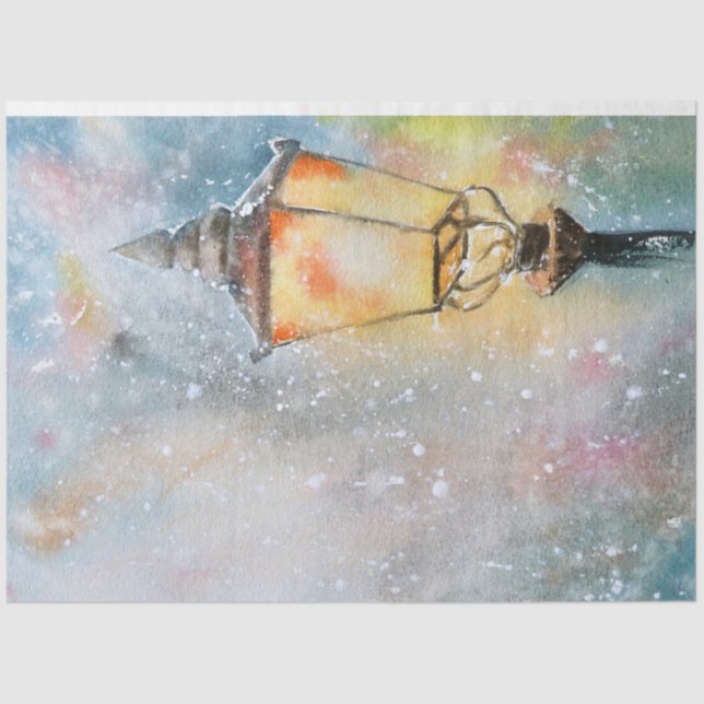 Whimsischer Wasserfarbenschnee Nacht Lampe Weihnac Seidenpapier (Vorderseite)