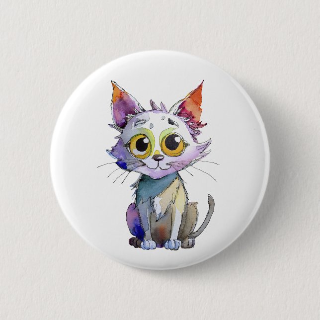 Whimsischer Wasserfarbkatze Button (Vorderseite)