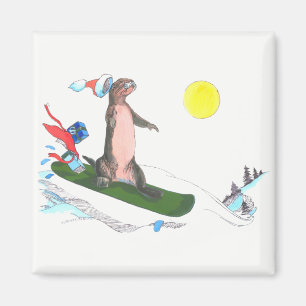 Whimsischer Weihnachten Niedlich Otter Snowboarder Magnet