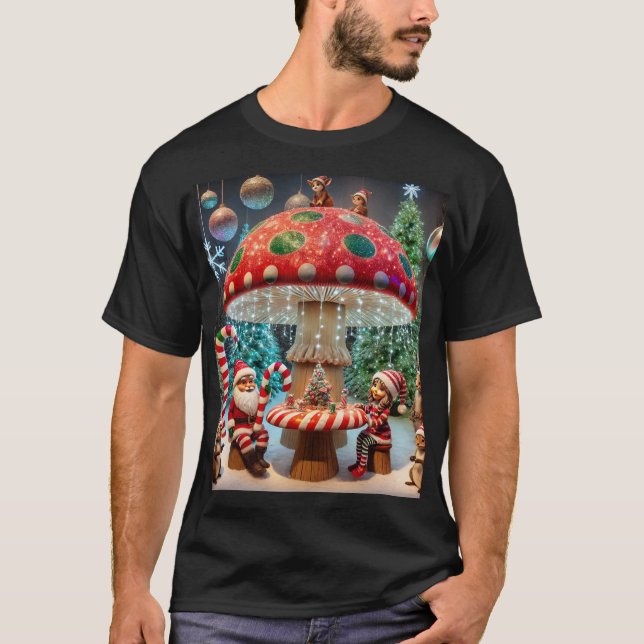 Whimsischer Weihnachts-Pilz-T - Shirt Design (Vorderseite)