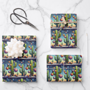 Whimsischer Weihnachts-Südwesten Saguaro Kaktus Geschenkpapier Set