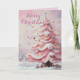 Whimsischer Weihnachtsbaum Pink Personalisiert Feiertagskarte