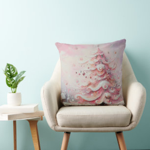 Whimsischer Weihnachtsbaum Pink Weiße Wirbel Kissen