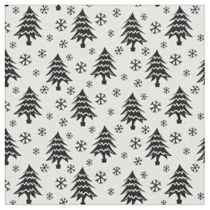 Whimsischer Weihnachtsbaum Schneeflocken Schwarz-w Stoff