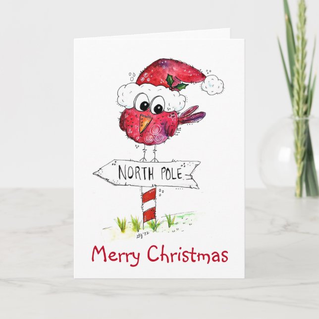 Whimsischer Weihnachtsbird Karte (Vorderseite)
