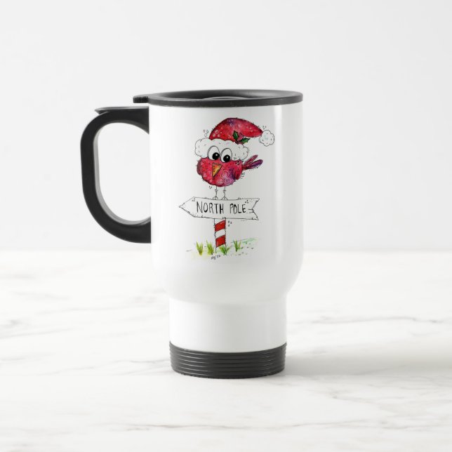 Whimsischer Weihnachtsbird Reisebecher (Links)