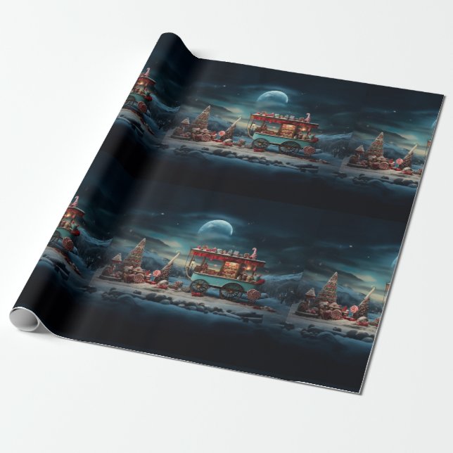 Whimsischer Weihnachtscreme Cart 1 Geschenkpapier (Ungerollt)