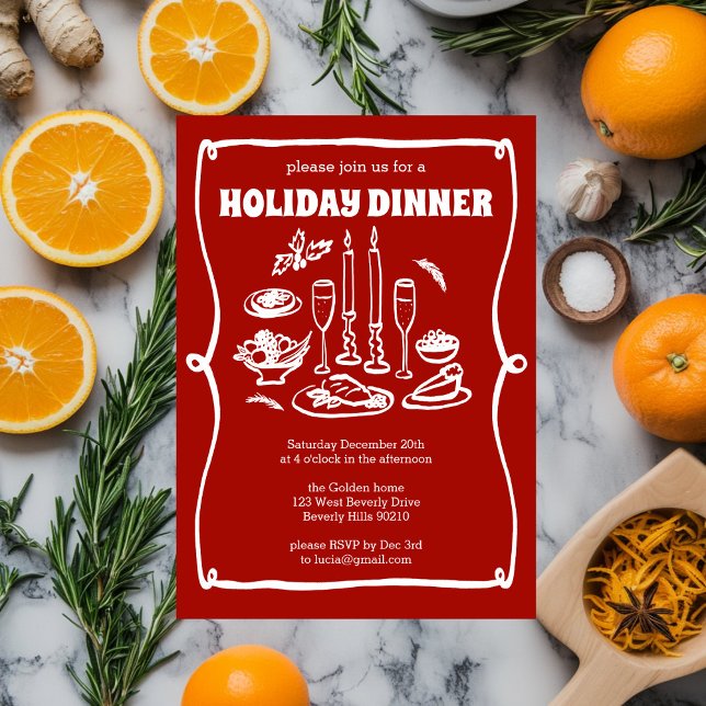 Whimsischer Weihnachtsfest Abendessen Party CUSTOM Einladung (Whimsical Doodles Sketch Style Christmas Holiday Dinner Party CUSTOM Invitation
)