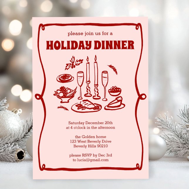Whimsischer Weihnachtsfest Abendessen Party CUSTOM Einladung (Whimsical Christmas Holiday Dinner Party CUSTOM Invitation
)