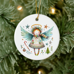 Whimsischer Weihnachtsgel Moderne Volkskunst Stil Keramik Ornament