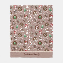 Whimsischer Weihnachtskochtmuster Winterfamilie Fleecedecke
