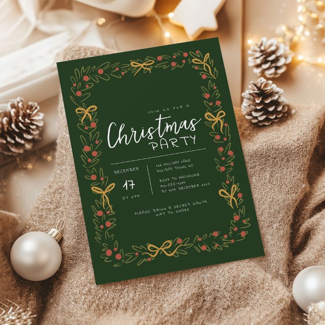 Whimsischer Weihnachtskranz & Bow-Party Einladung (Whimsical Christmas Wreath holiday party invitation)