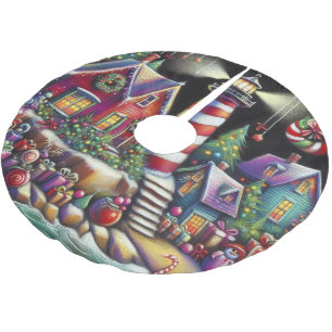Whimsischer WeihnachtsLeuchtturm Rotes Rosa Lila Polyester Weihnachtsbaumdecke