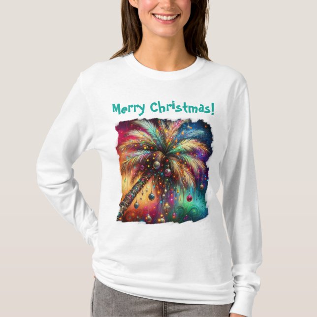Whimsischer Weihnachtspalme Tree Tropical Beach T-Shirt (Vorderseite)