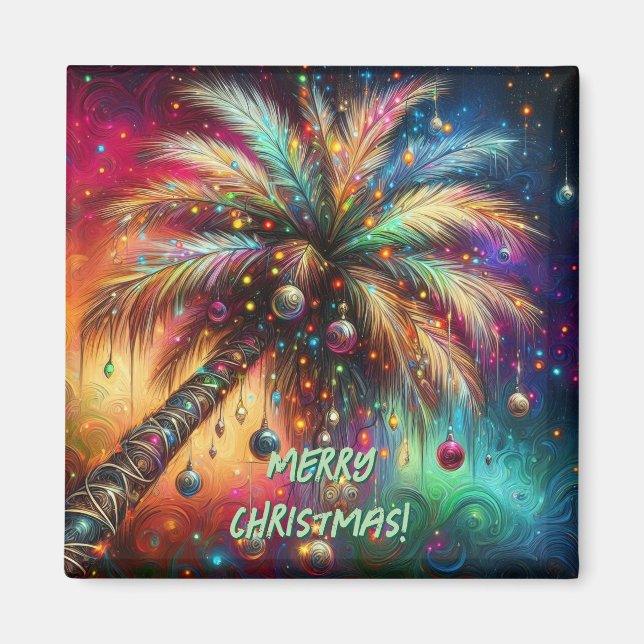 Whimsischer Weihnachtspalme Tree Tropical Beach Vi Magnet (Vorne)