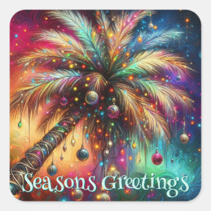 Whimsischer Weihnachtspalme Tree Tropical Beach Vi Quadratischer Aufkleber