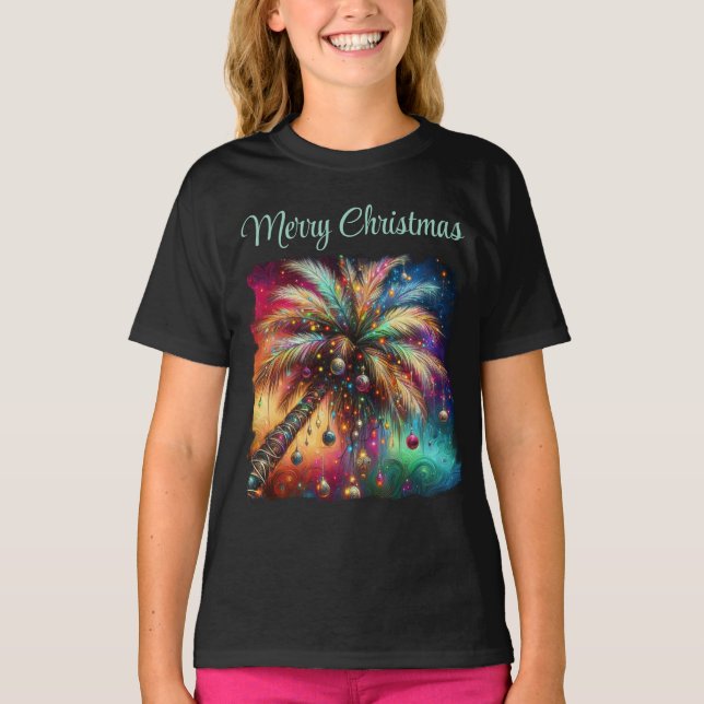 Whimsischer Weihnachtspalme Tree Tropical Beach Vi T-Shirt (Vorderseite)
