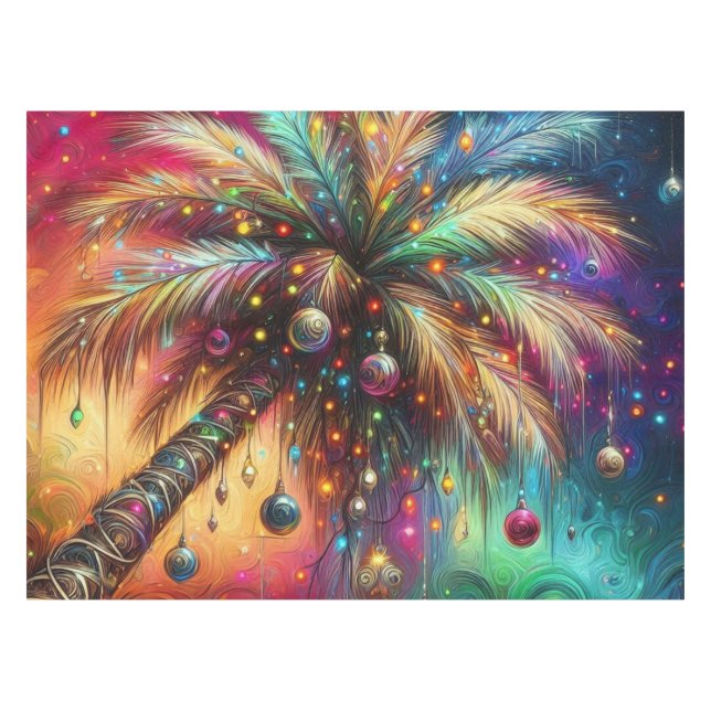 Whimsischer Weihnachtspalme Tree Tropical Beach Vi Tischdecke (Vorderseite (Horizontal))