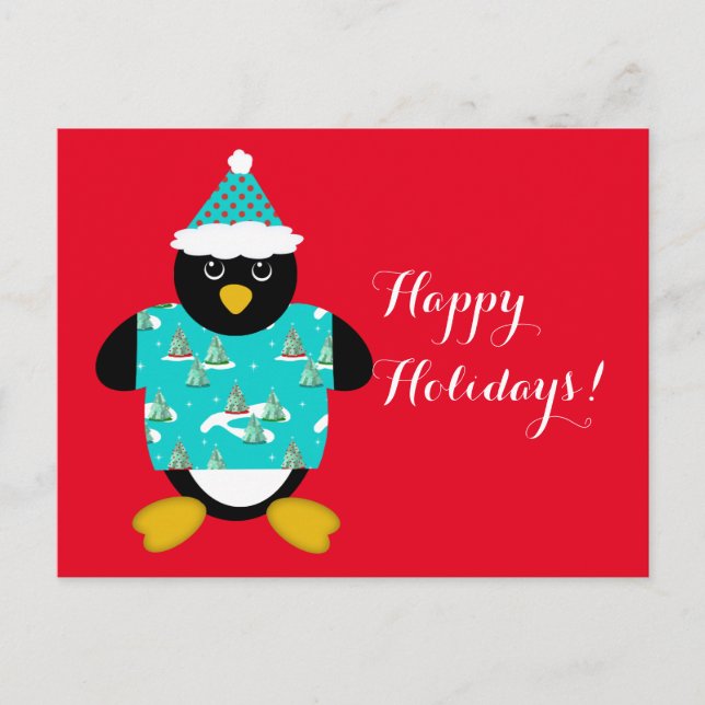 Whimsischer Weihnachtspinguin Postcard Feiertagspostkarte (Vorderseite)