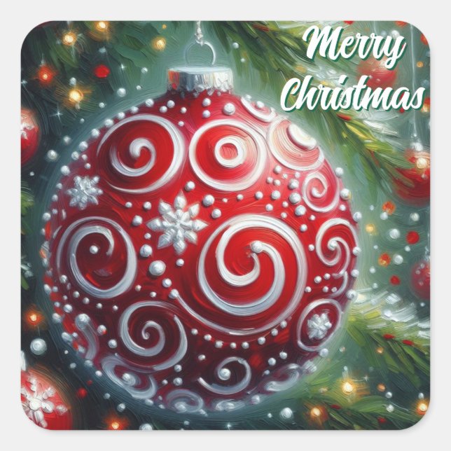 Whimsischer Weihnachtsschmuck Rote weiße Wirbel Quadratischer Aufkleber (Vorderseite)
