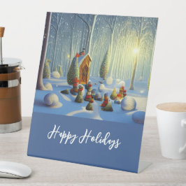 Whimsischer Weihnachtswald Szene individuell anpas Sockelschild