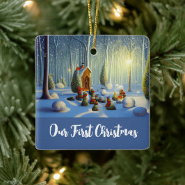 Whimsischer Weihnachtswald Szene Personalisiert Keramikornament