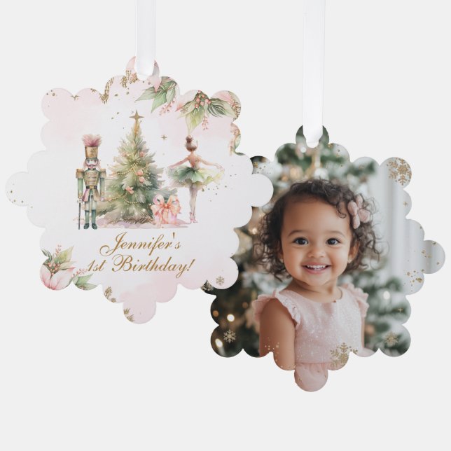 Whimsischer Winter Onederland Gold-Folie Schneeflo Ornament Karte (Vorderseite/Rückseite)