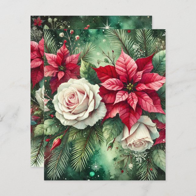 Whimsischer Winter Poinsettia Evergreen Scrapbook (Vorne/Hinten)