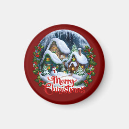 Whimsischer Winter Village Snow Globe Magnet