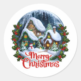 Whimsischer Winter Village Snow Globe Runder Aufkleber