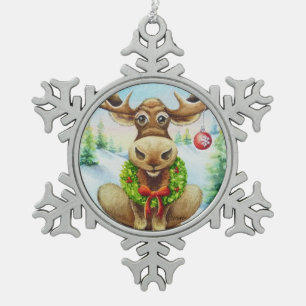Whimsischer Winter Weihnachten Wasserfarbe Kunst Schneeflocken Zinn-Ornament