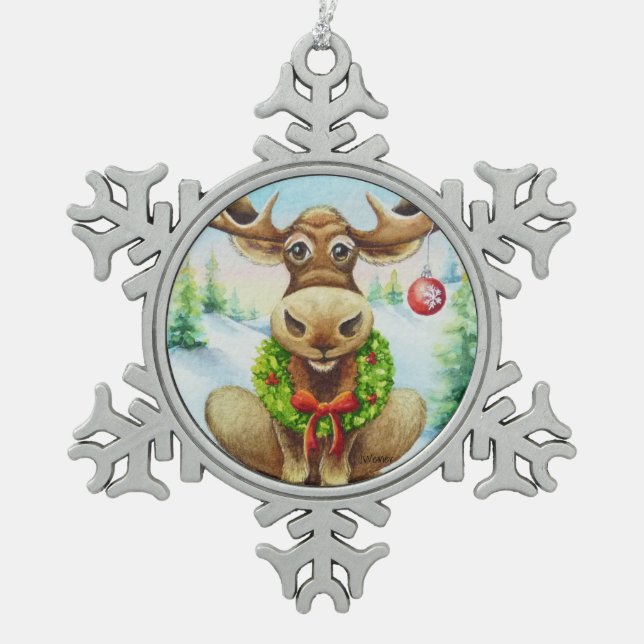 Whimsischer Winter Weihnachten Wasserfarbe Kunst Schneeflocken Zinn-Ornament (Vorderseite)
