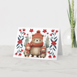 Whimsischer Winterbär & Florals Weihnachtskarte Feiertagskarte