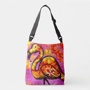 Whimsisches Abstrakt Flamingo Rosa Orange Floral Tragetaschen Mit Langen Trägern