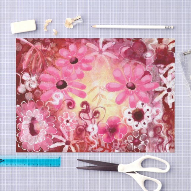 Whimsisches Abstraktes Blumenrosa Seidenpapier (Handwerk)