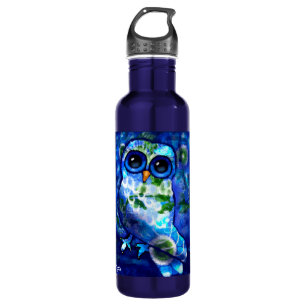Whimsisches Abstraktes Eule Blaues grünes Blau Edelstahlflasche