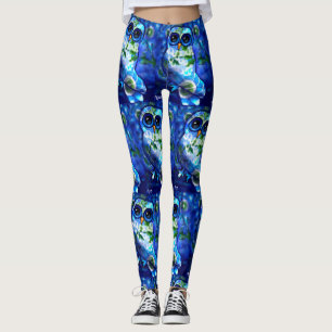 Whimsisches Abstraktes Eule Blaues grünes Blau Leggings