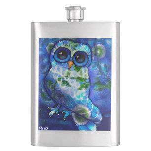 Whimsisches Abstraktes Owl Blue Floral Aquamarin B Flachmann