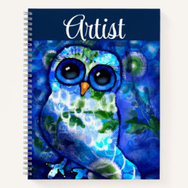 Whimsisches Abstraktes Owl Blue Floral Sketchbook Notizbuch
