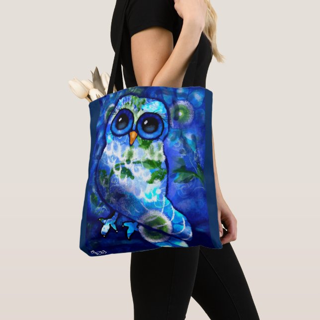 Whimsisches Abstraktes Owl Blue Green Floral Blume (Von Nahem)