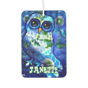 Whimsisches Abstraktes Owl Blue Green Personalisie Autolufterfrischer