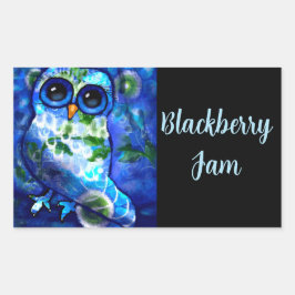 Whimsisches Abstraktes Owl Blüten Blume Blau Grün Rechteckiger Aufkleber