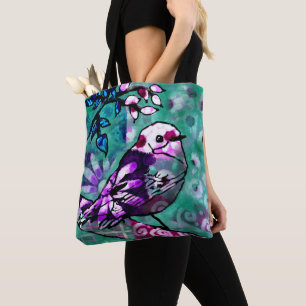 Whimsisches Abstraktes Vogelfloral Aquamarin Lila